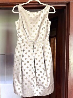 Womens Metallic Sheath Dress Silver Gold Polka Dot Sz 4 Cocktail Feminine Retro